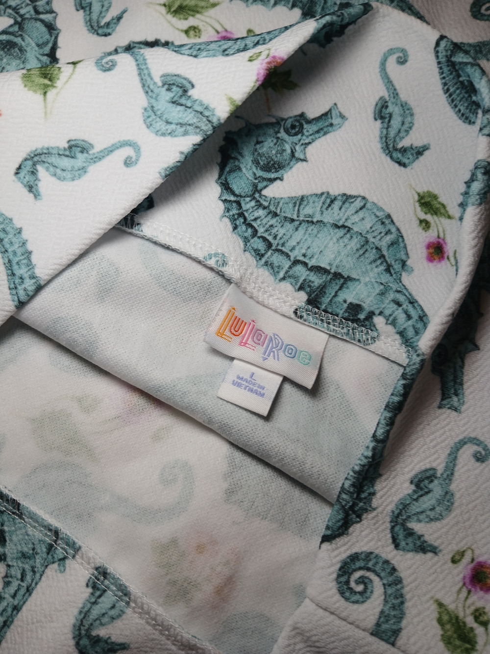 LuLaRoe White Pencil Skirt with Teal Seahorse Print - Picture 3 of 4
